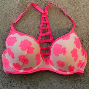 ***NWOT***‎ PINK VICTORIA’S SECRET HOT PINK FLORAL STRAPPY RACERBACK BRA